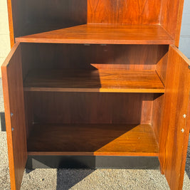 Midcentury Walnut Bookcase — Staggered Shelving & Cabinet Base