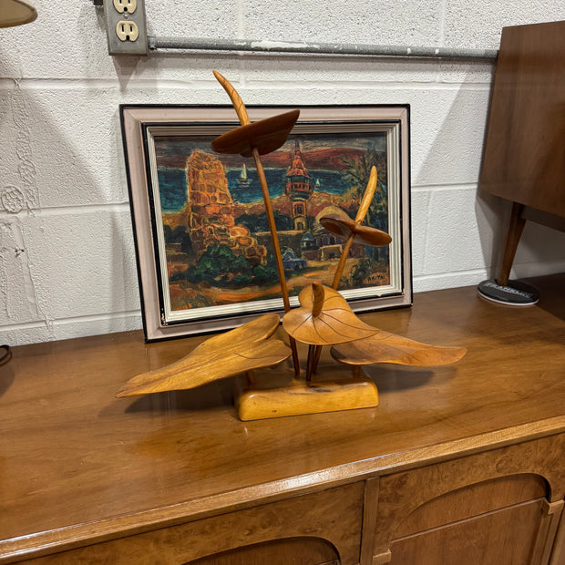 Vintage Hawaiian Floral Wood Carving