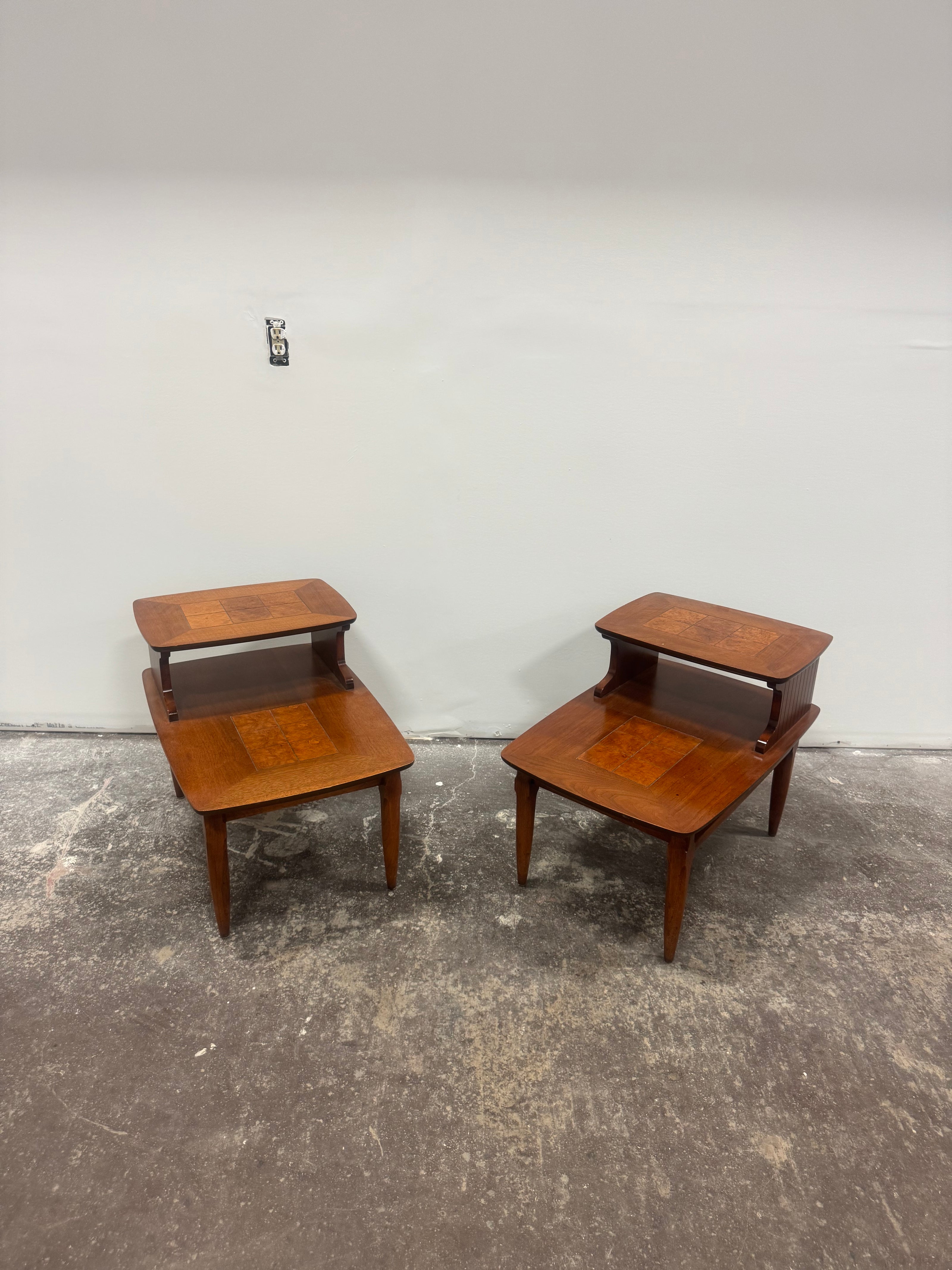 Lane Walnut Burl Inlay End Tables