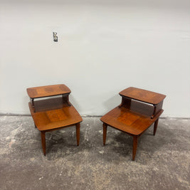 Lane Walnut Burl Inlay End Tables