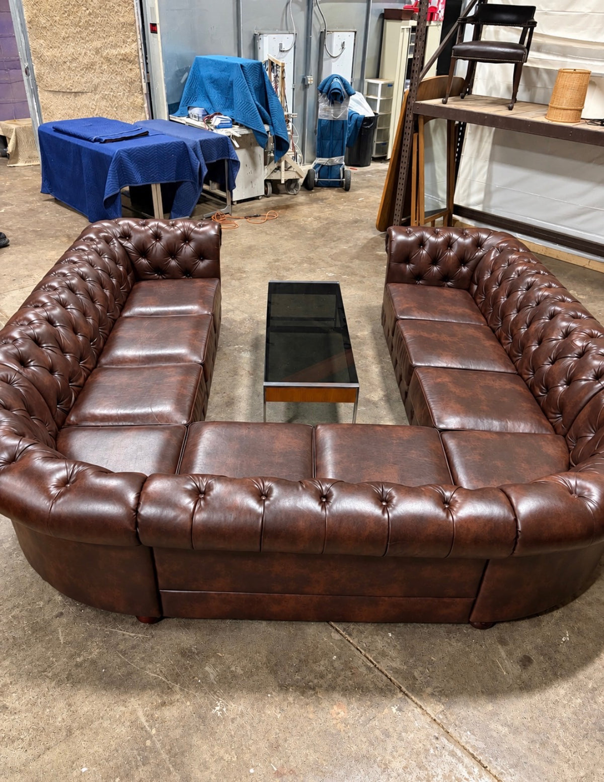 Oversized Brown Leather Chesterfield Modular Sectional Sofa