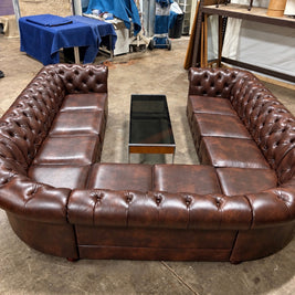 Oversized Brown Leather Chesterfield Modular Sectional Sofa