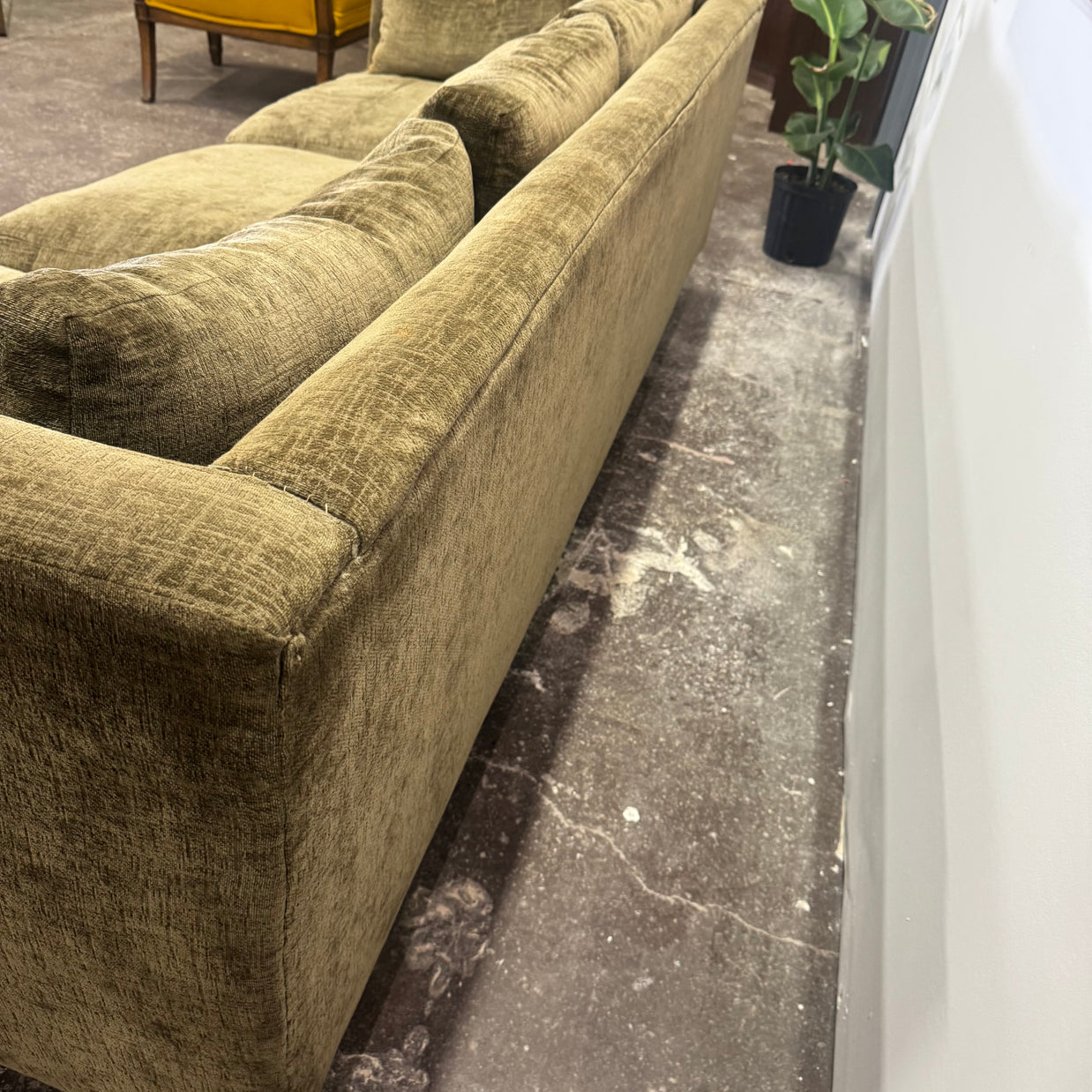 Sleigh Lounge Sofa - Olive Upholstery w/ down pillows