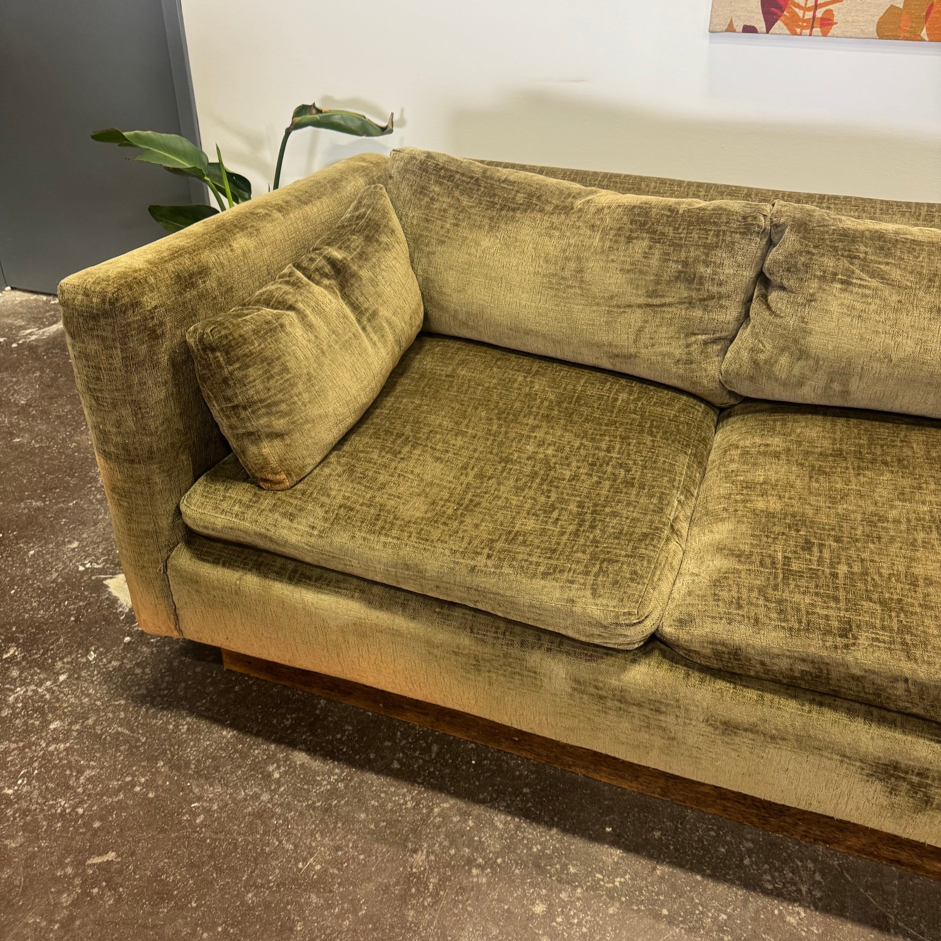 Sleigh Lounge Sofa - Olive Upholstery w/ down pillows