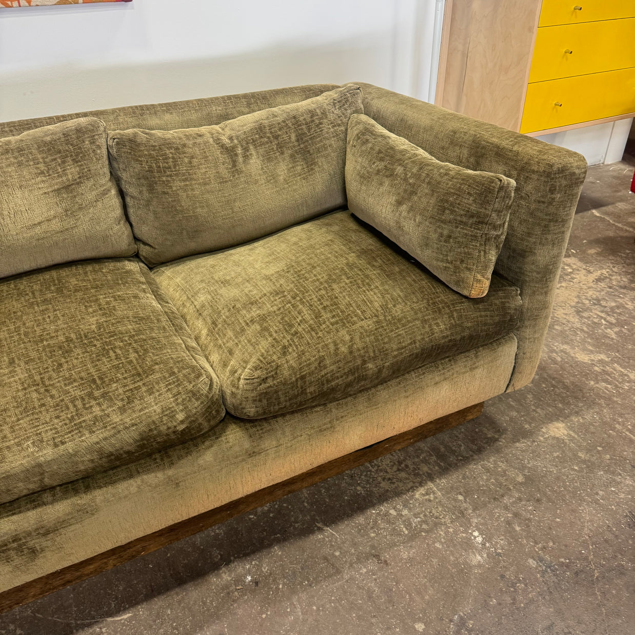 Sleigh Lounge Sofa - Olive Upholstery w/ down pillows
