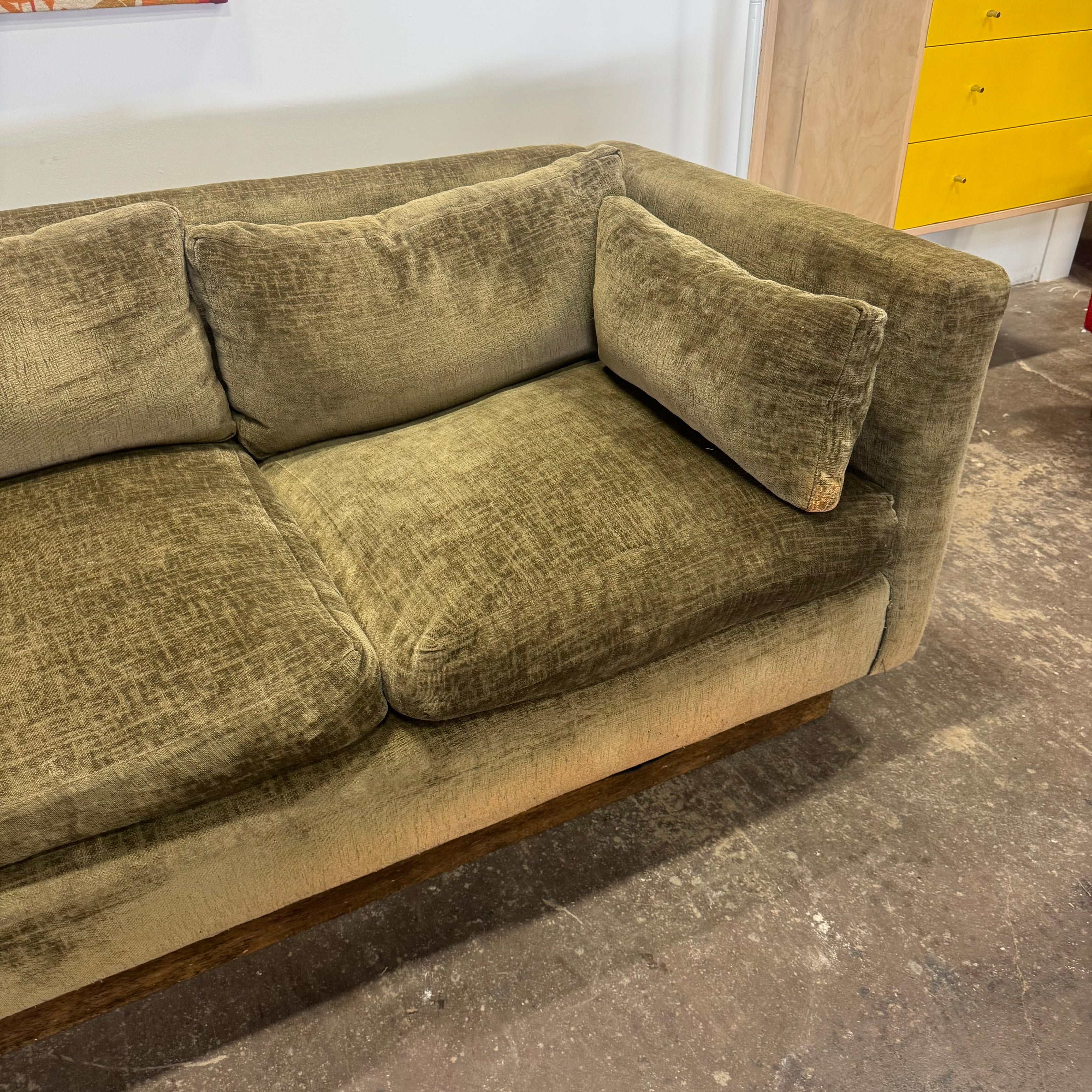 Sleigh Lounge Sofa - Olive Upholstery w/ down pillows