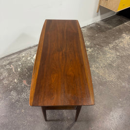 Bassett Walnut & Rattan Console Table — Professionally Refinished