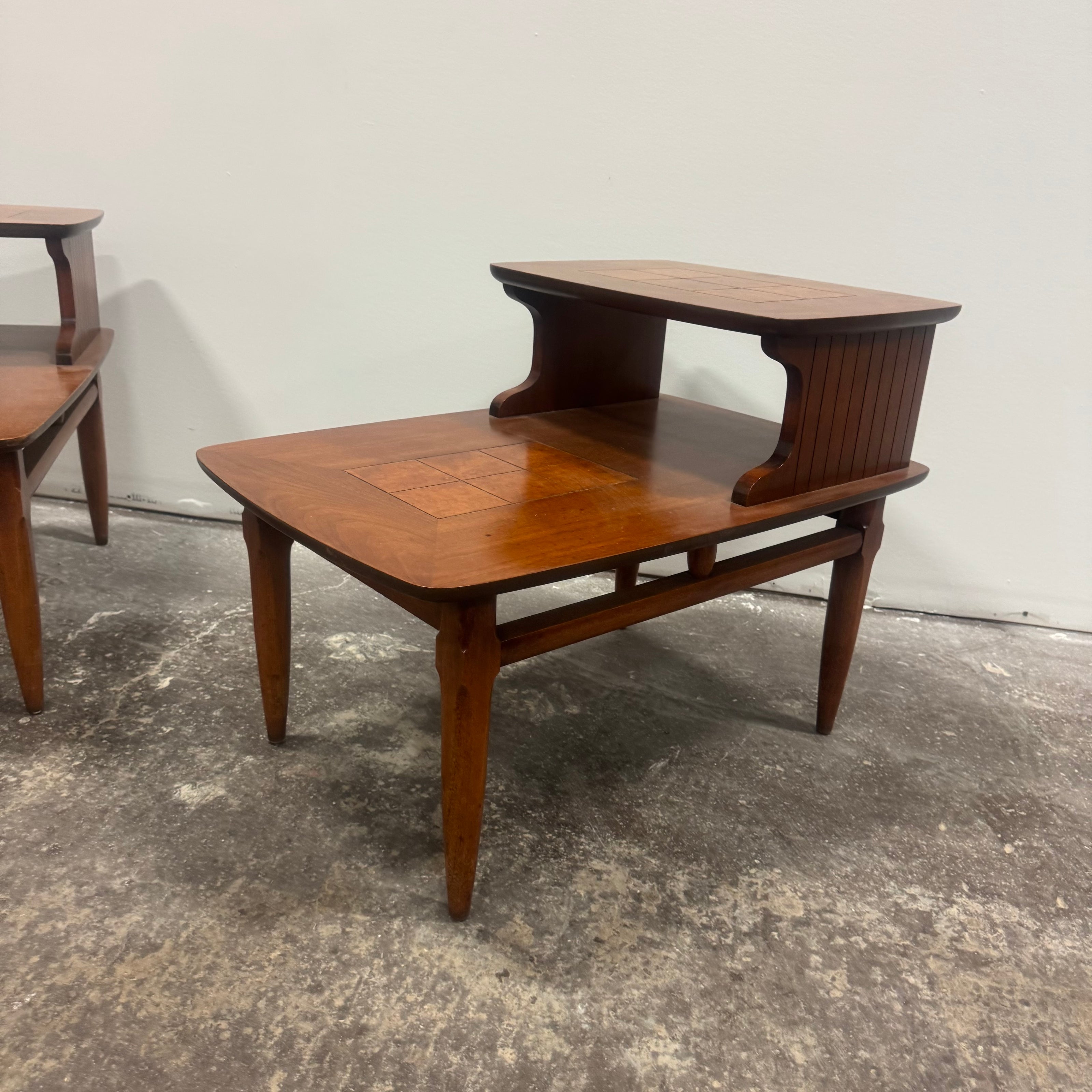 Lane Walnut Burl Inlay End Tables