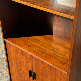 Midcentury Walnut Bookcase — Staggered Shelving & Cabinet Base