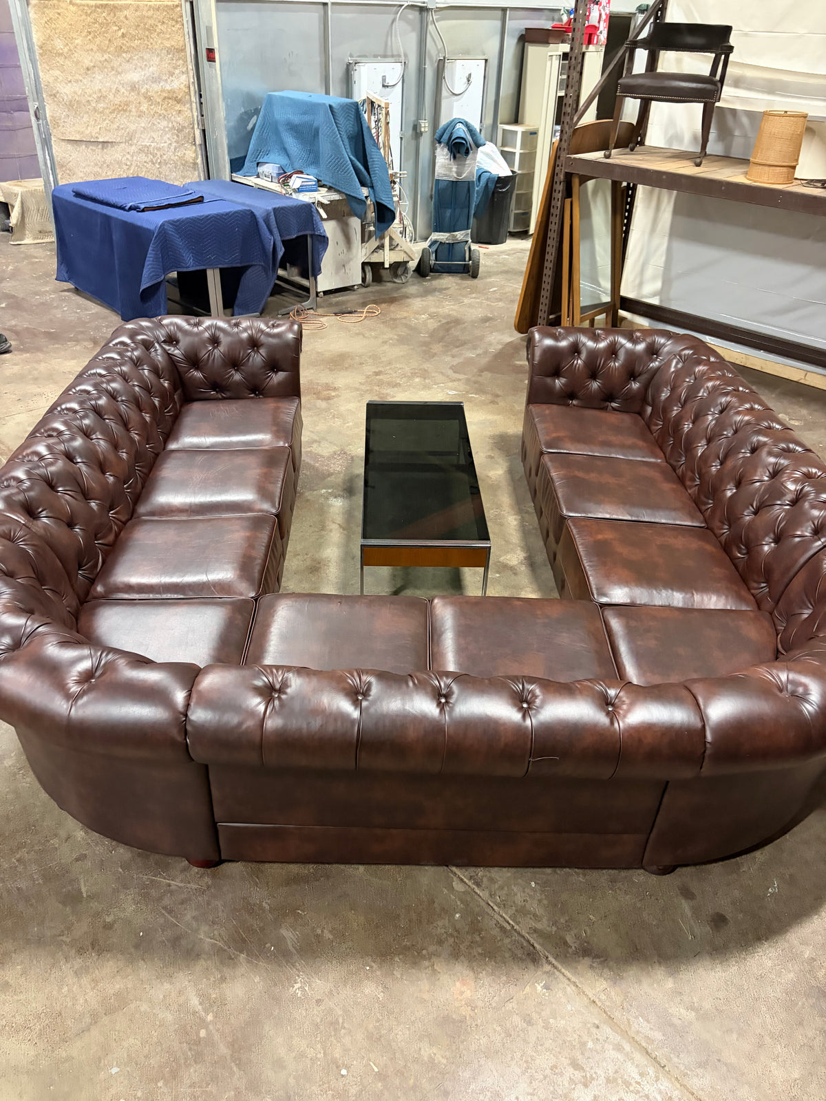 Oversized Brown Leather Chesterfield Modular Sectional Sofa