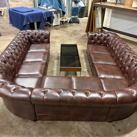 Oversized Brown Leather Chesterfield Modular Sectional Sofa