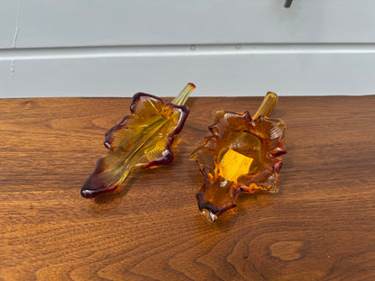 Pair of Blown Glass Sculptures – Autumn Leaves Design 🍂✨