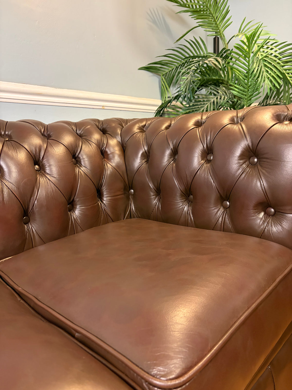 English Leather Chesterfield Sofa | Rich Brown Leather | 78”