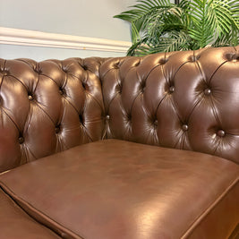 English Leather Chesterfield Sofa | Rich Brown Leather | 78”