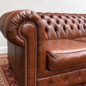 England Furniture Cognac Leather Chesterfield Sofa | Deep Tufted | Nailhead Trim