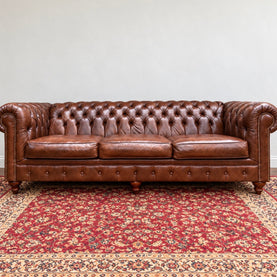 England Furniture Cognac Leather Chesterfield Sofa | Deep Tufted | Nailhead Trim