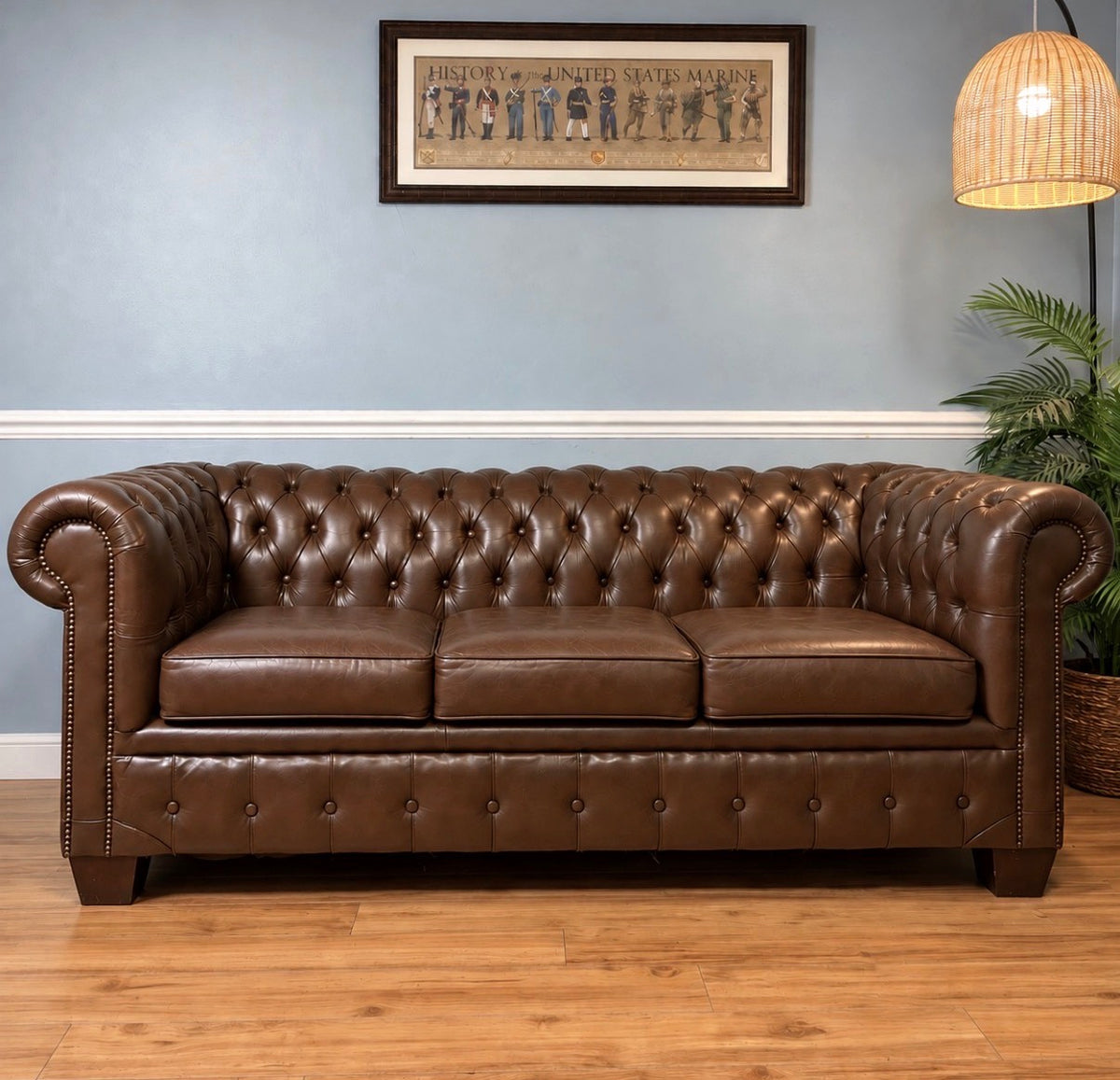 English Leather Chesterfield Sofa | Rich Brown Leather | 78”