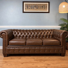 English Leather Chesterfield Sofa | Rich Brown Leather | 78”