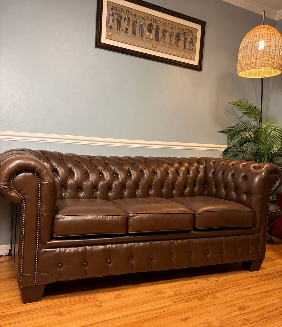 English Leather Chesterfield Sofa | Rich Brown Leather | 78”