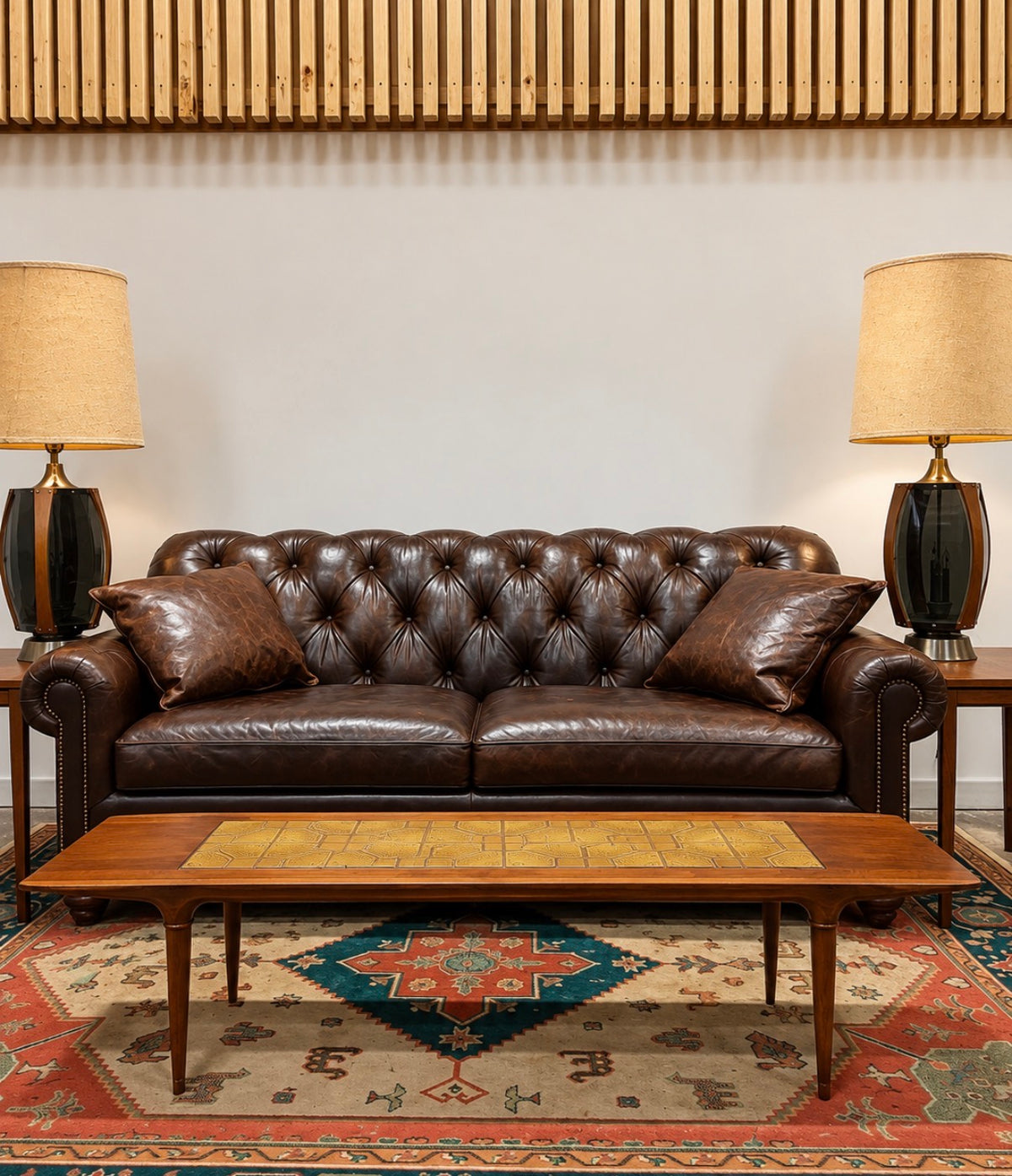 Lexington Upholstery Tufted Cigar Brown Leather Sofa