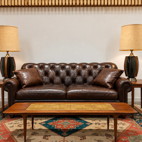 Lexington Upholstery Tufted Cigar Brown Leather Sofa