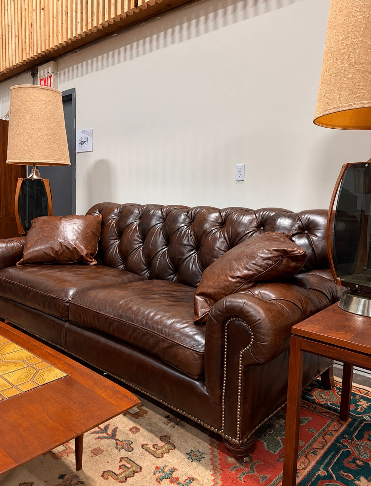 Lexington Upholstery Tufted Cigar Brown Leather Sofa
