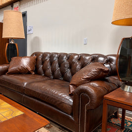 Lexington Upholstery Tufted Cigar Brown Leather Sofa
