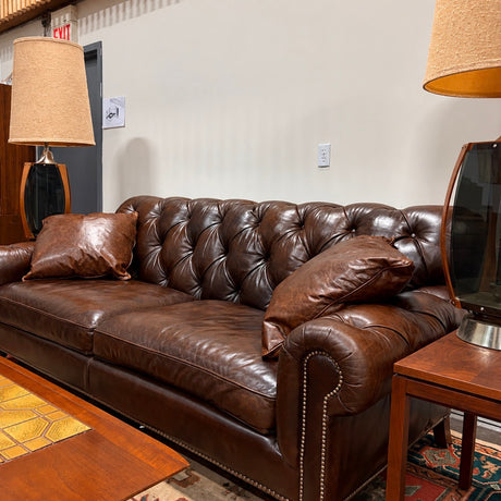 Lexington Upholstery Tufted Cigar Brown Leather Sofa