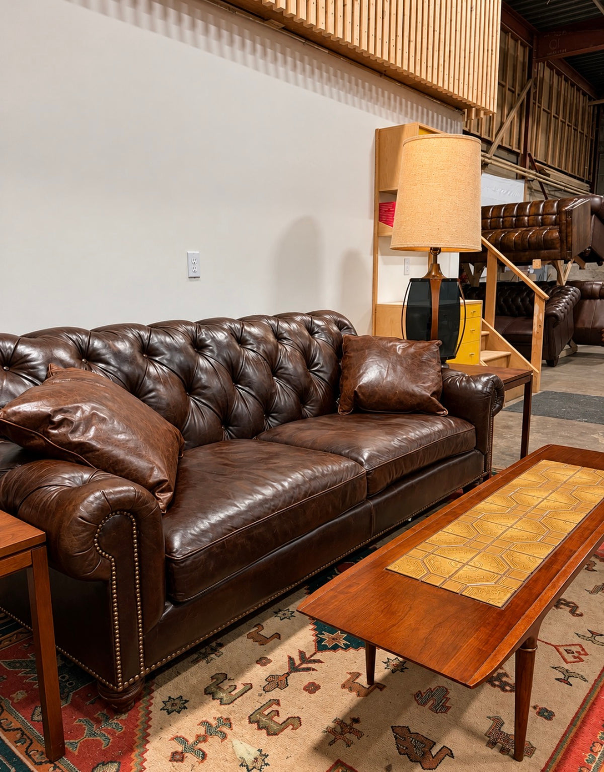 Lexington Upholstery Tufted Cigar Brown Leather Sofa