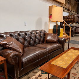 Lexington Upholstery Tufted Cigar Brown Leather Sofa