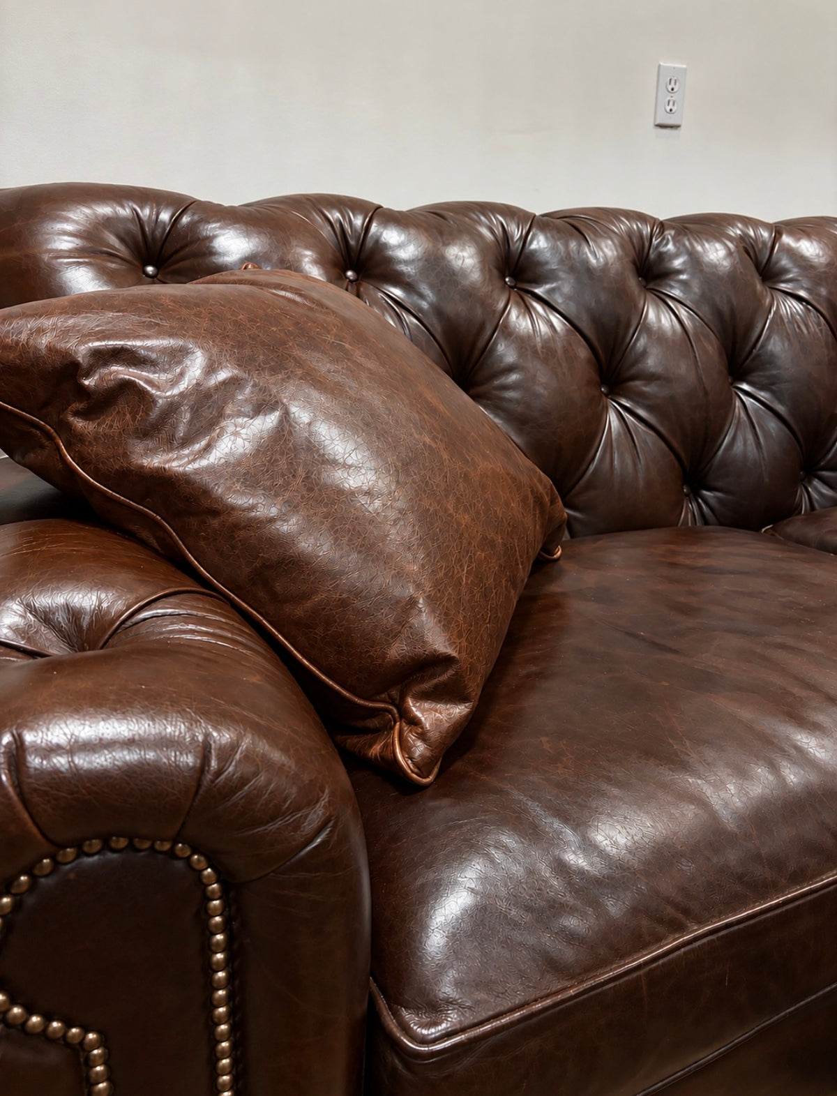 Lexington Upholstery Tufted Cigar Brown Leather Sofa