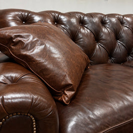 Lexington Upholstery Tufted Cigar Brown Leather Sofa