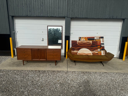 Three-Seat Midcentury Modern Couch with Metal Base – Custom Upholstery Option