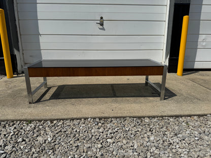 Milo Baughman Style Coffee Table – Smoked Black Glass & Chrome Base