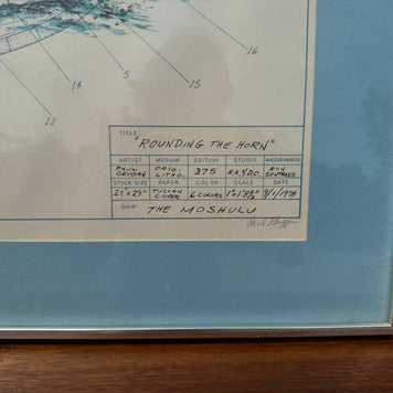 Framed Ship Artwork with Blueprint Detailing (32” x 27.5”)