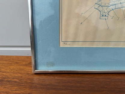 Framed Ship Artwork with Blueprint Detailing (32” x 27.5”)