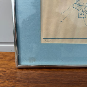 Framed Ship Artwork with Blueprint Detailing (32” x 27.5”)
