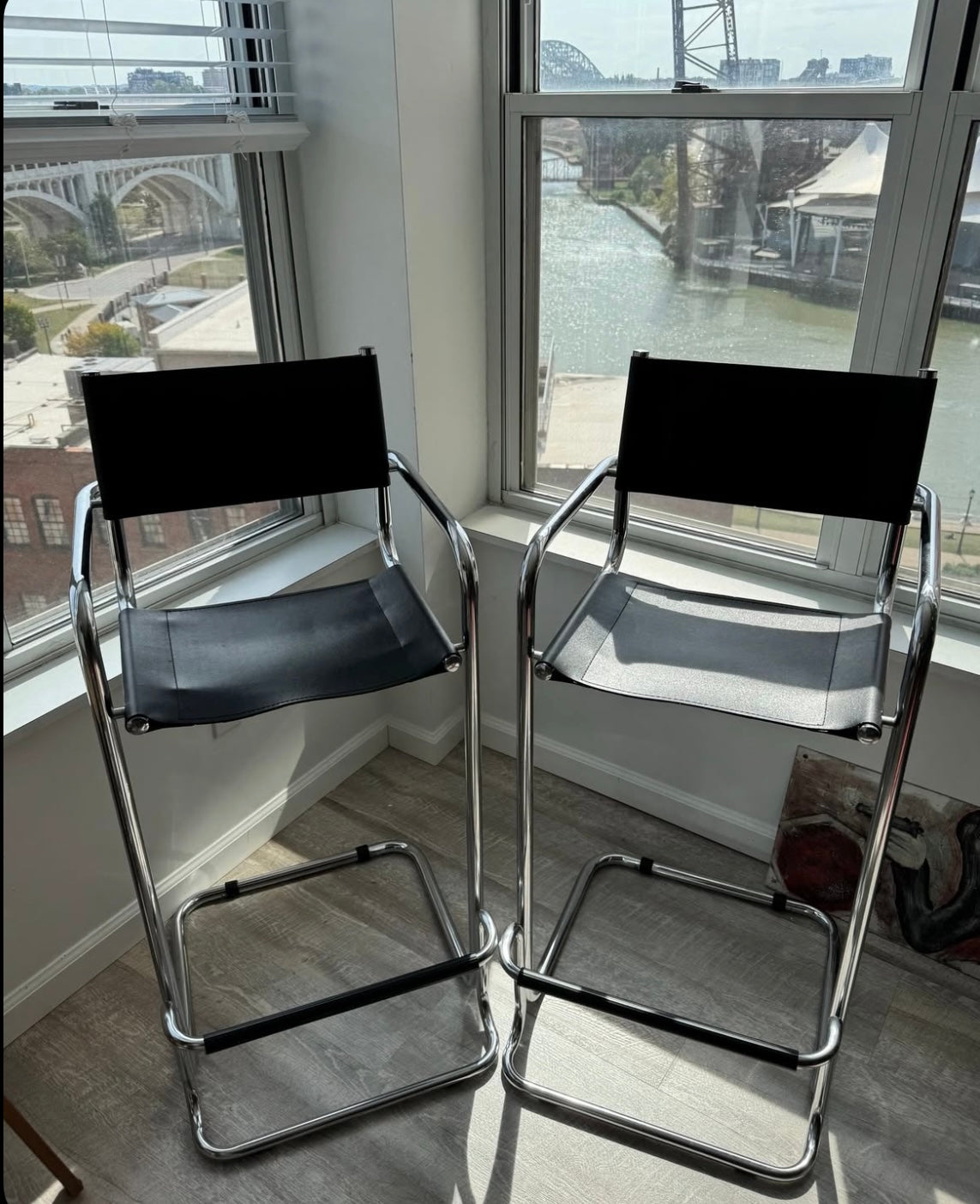 Italian Chromed Metal Cantilever Chairs with Artificial Leather Seats – 1990s Pair