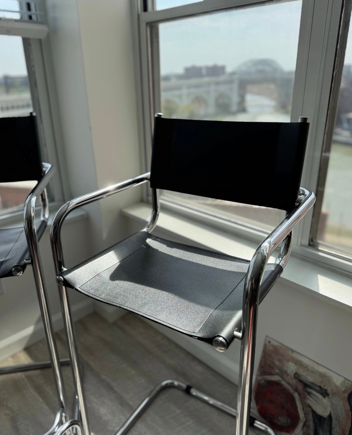 Italian Chromed Metal Cantilever Chairs with Artificial Leather Seats – 1990s Pair
