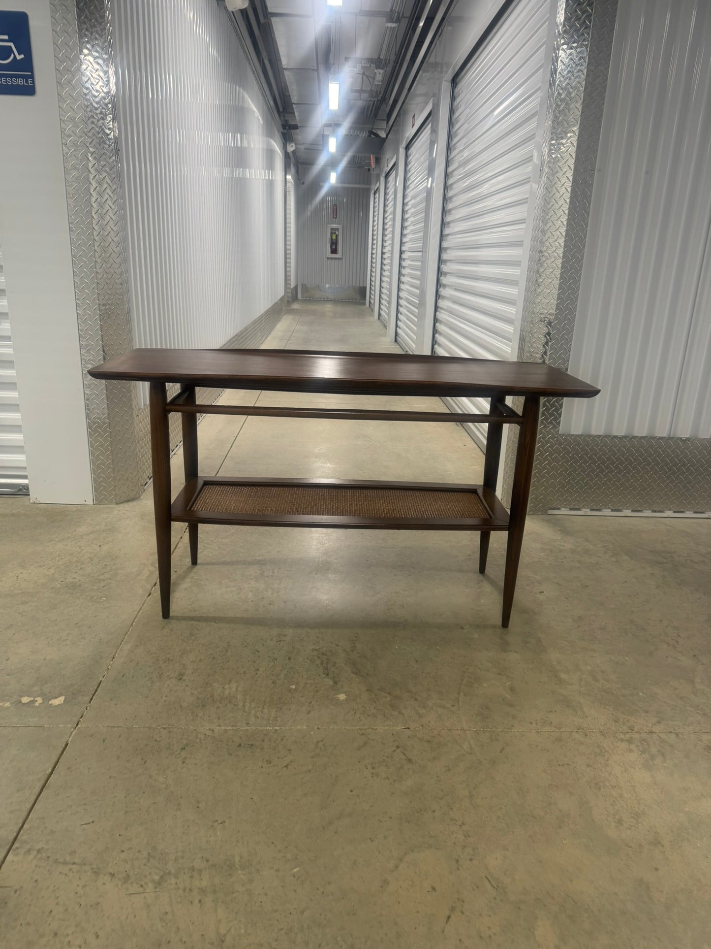 Bassett Entryway Table with Rattan Shelf