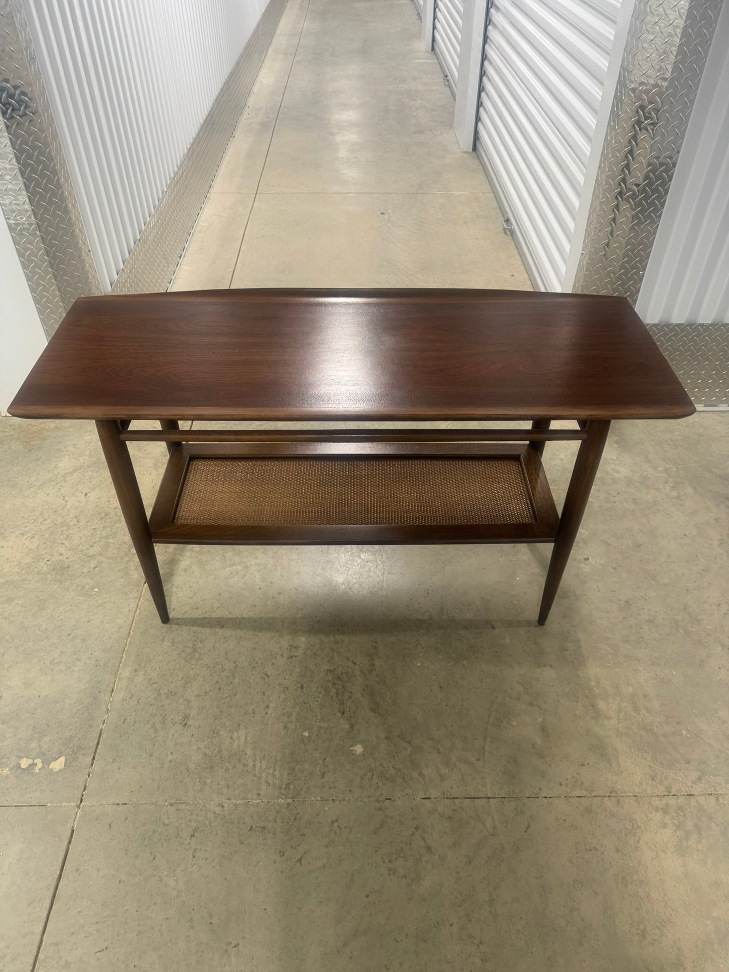 Bassett Entryway Table with Rattan Shelf