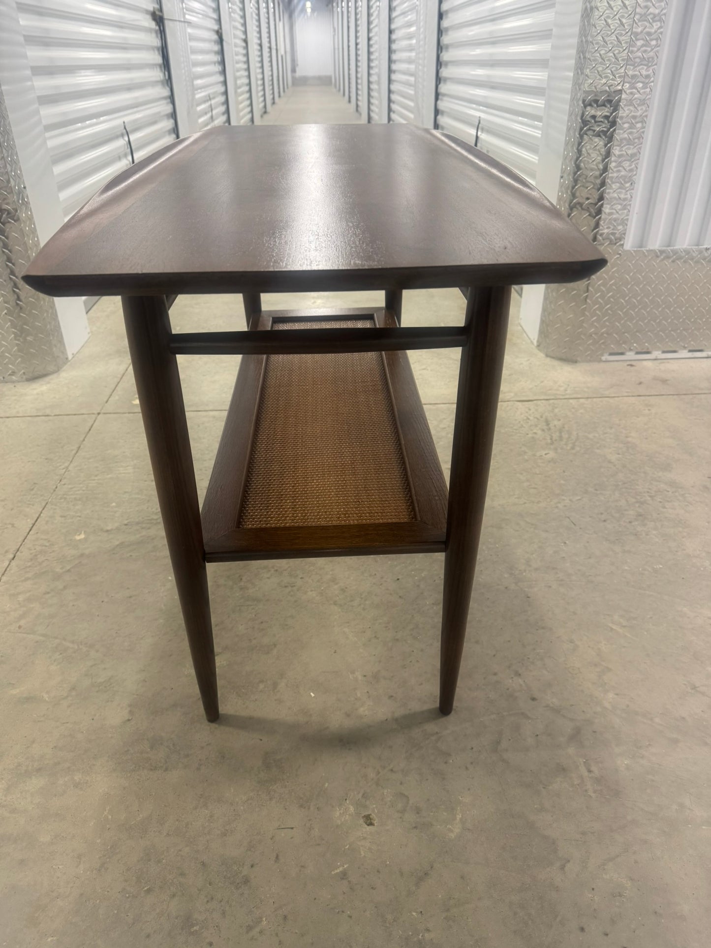 Bassett Entryway Table with Rattan Shelf