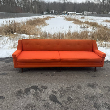 Midcentury Modern Three-Seat Sofa – Orange Upholstery