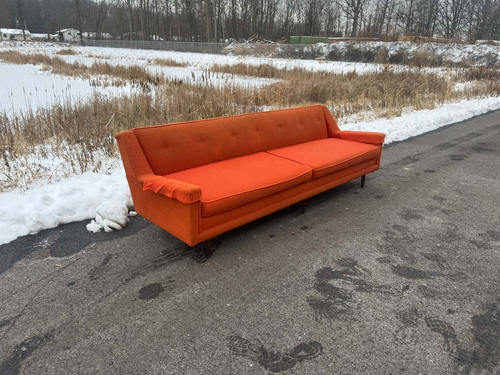 Midcentury Modern Three-Seat Sofa – Orange Upholstery