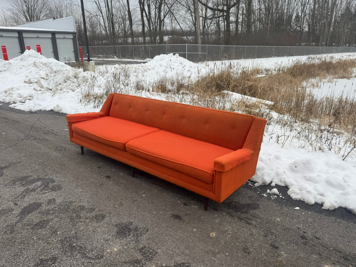 Midcentury Modern Three-Seat Sofa – Orange Upholstery