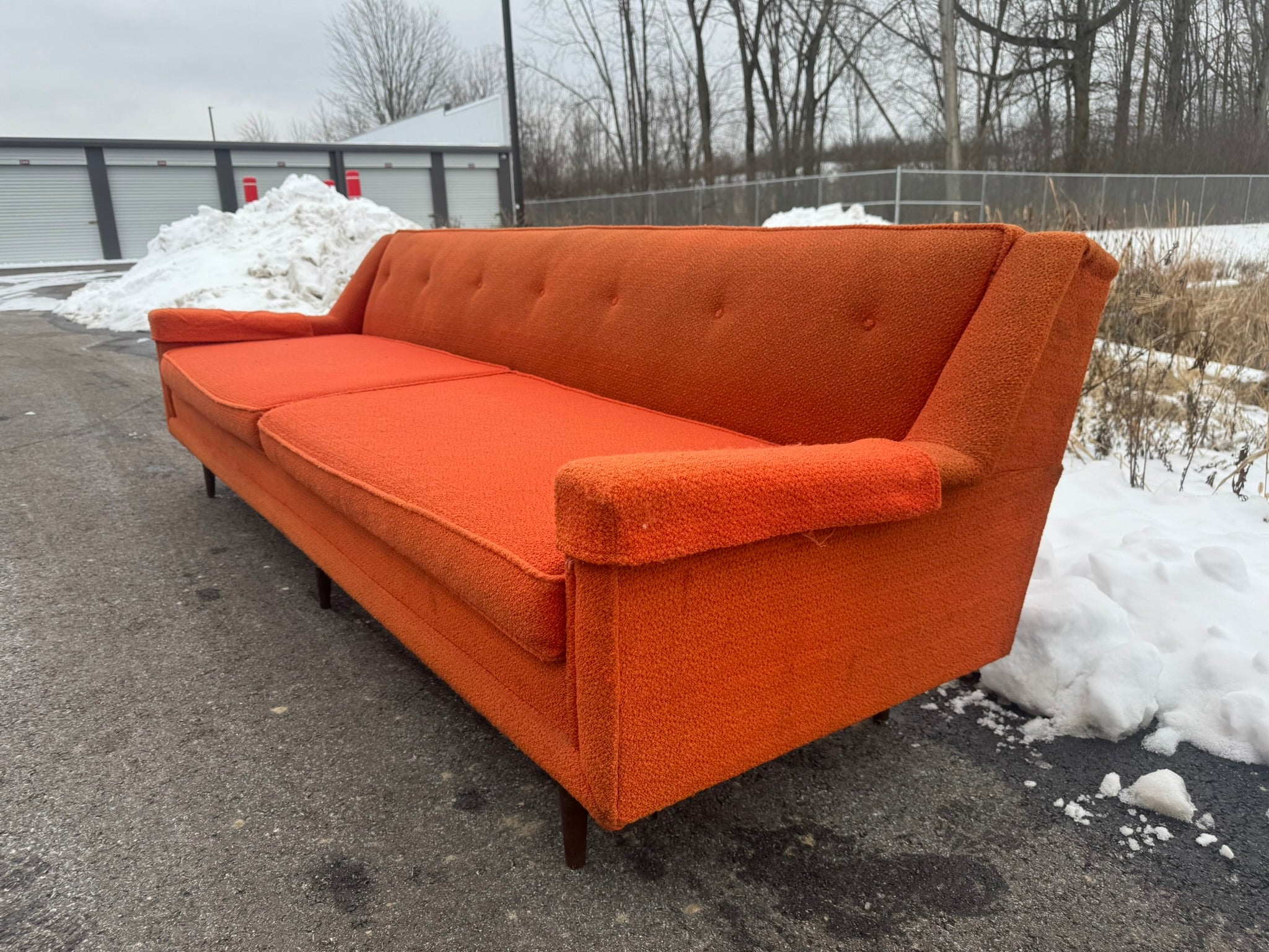 Midcentury Modern Three-Seat Sofa – Orange Upholstery