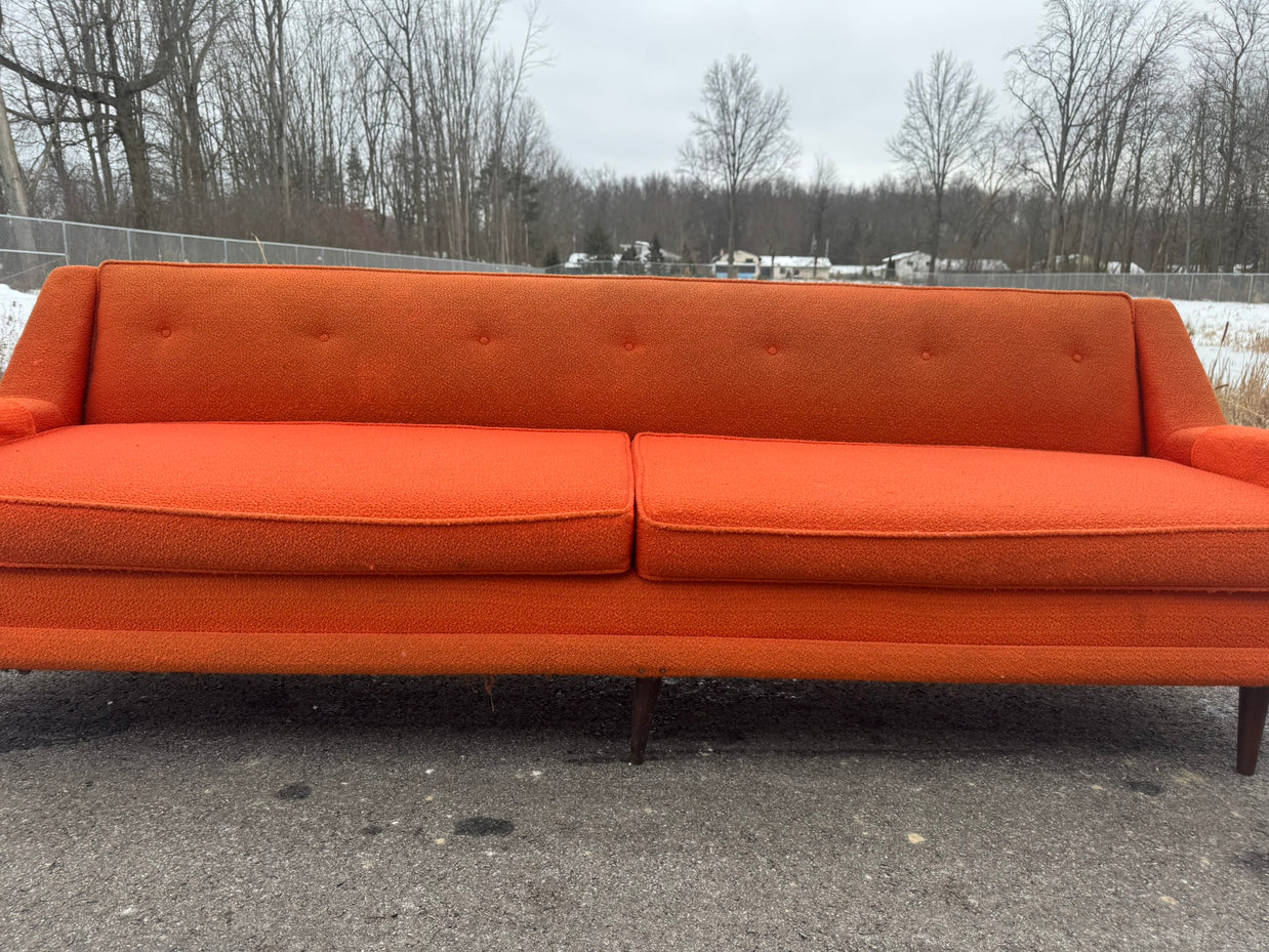 Midcentury Modern Three-Seat Sofa – Orange Upholstery