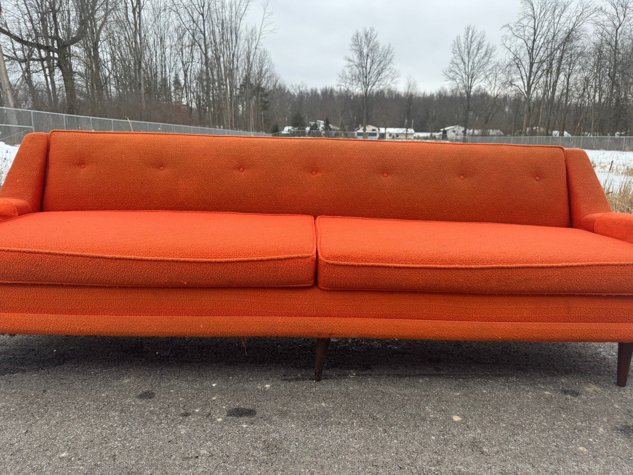 Midcentury Modern Three-Seat Sofa – Orange Upholstery