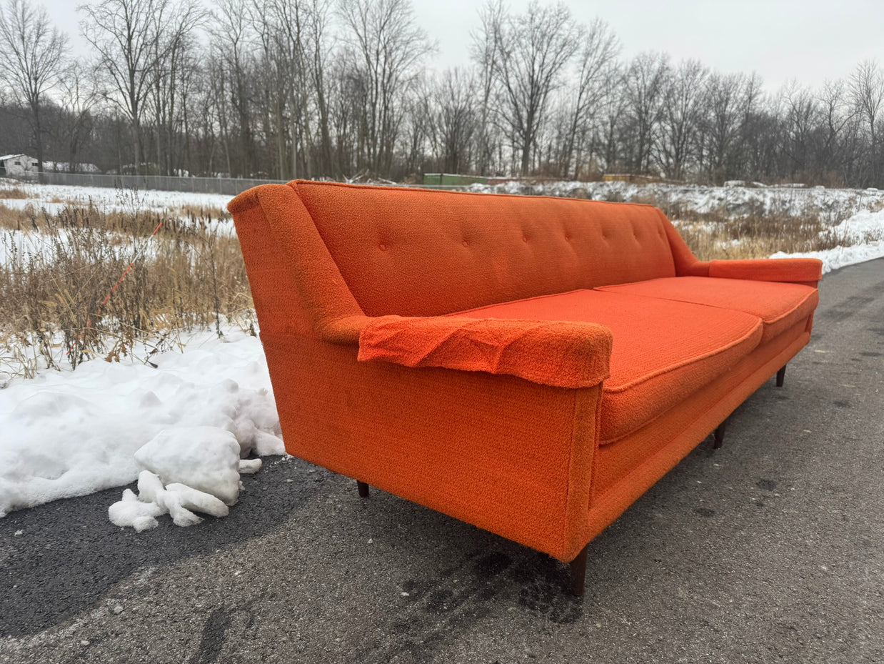 Midcentury Modern Three-Seat Sofa – Orange Upholstery
