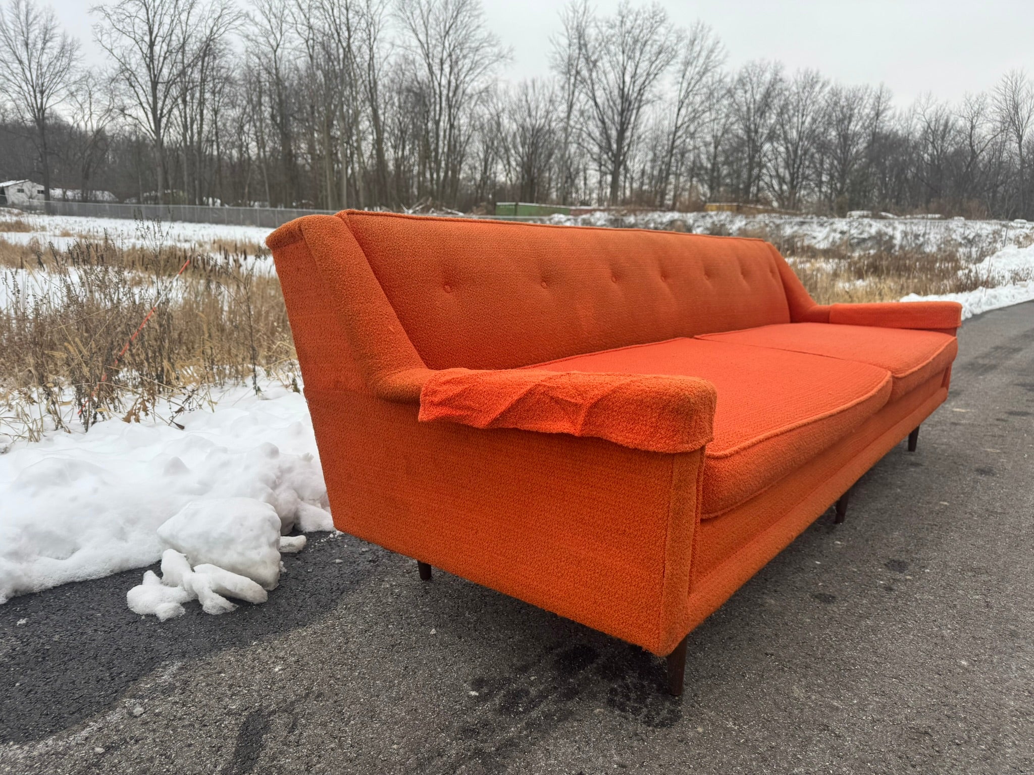 Midcentury Modern Three-Seat Sofa – Orange Upholstery